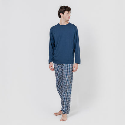 Pijama largo de hombre de algodón de cuadro joshua azul marino