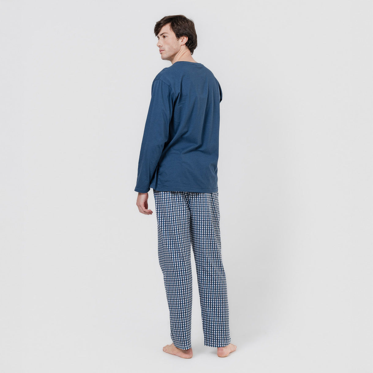 Pijama largo de hombre de algodón de cuadro joshua azul marino