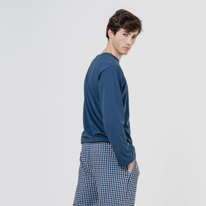 Pijama largo de hombre de algodón de cuadro joshua azul marino