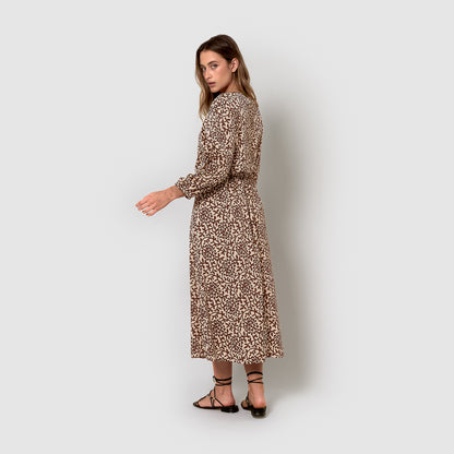 jupe midi évasée en satin marron