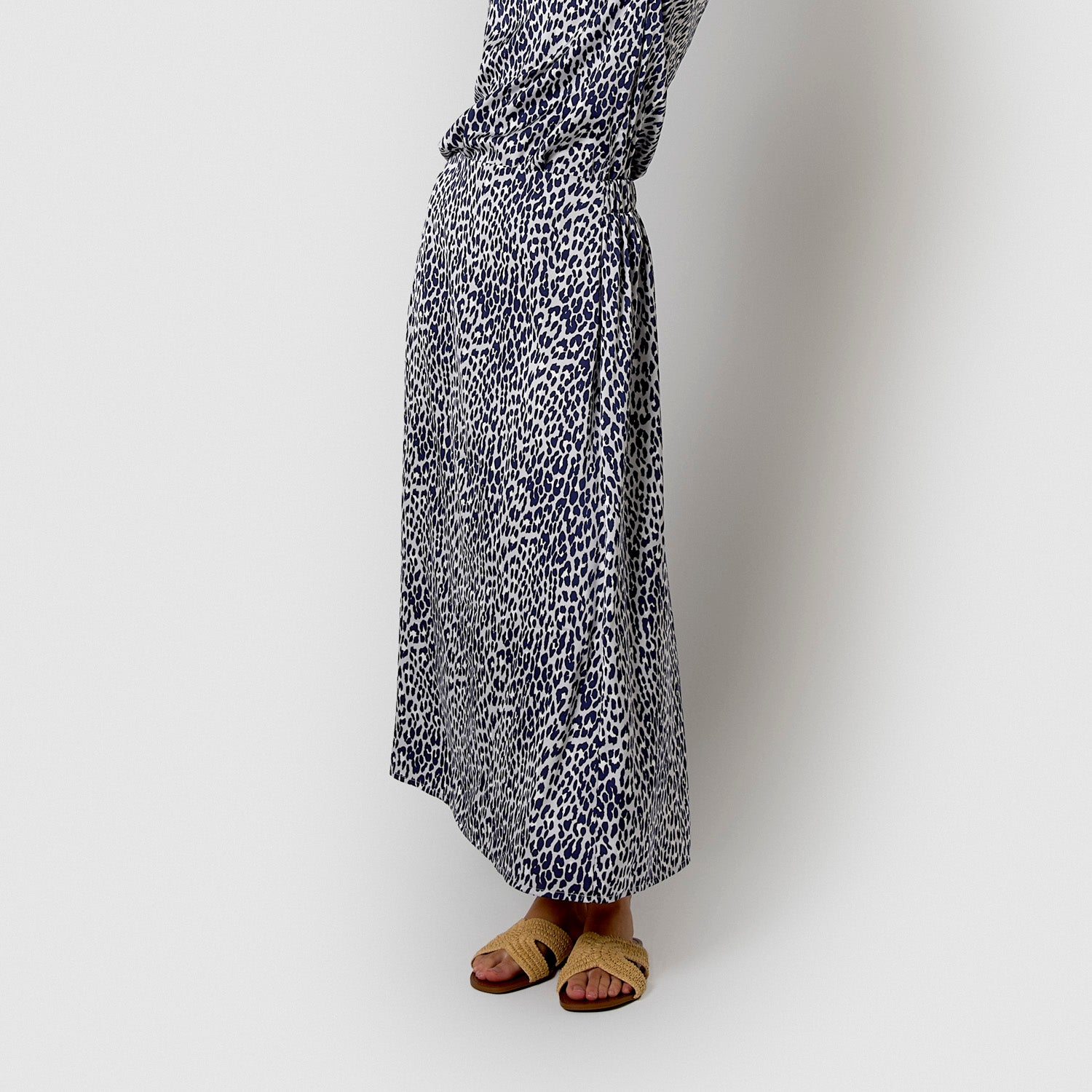 Blue satin flared midi skirt