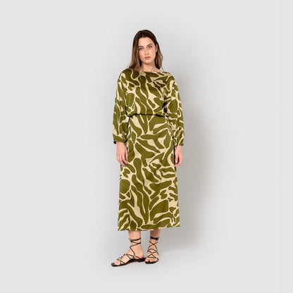 Gonna midi svasata in raso verde teudis