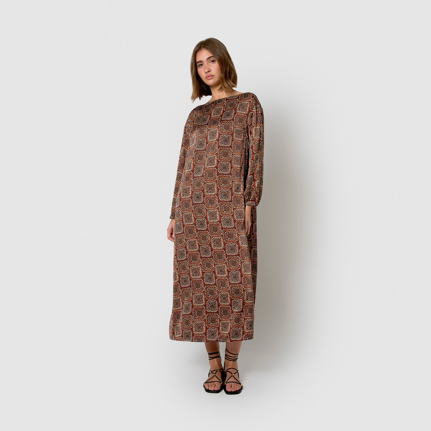 Long brown satin dress