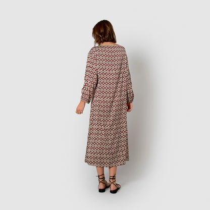 Vestido largo satén tara burdeos