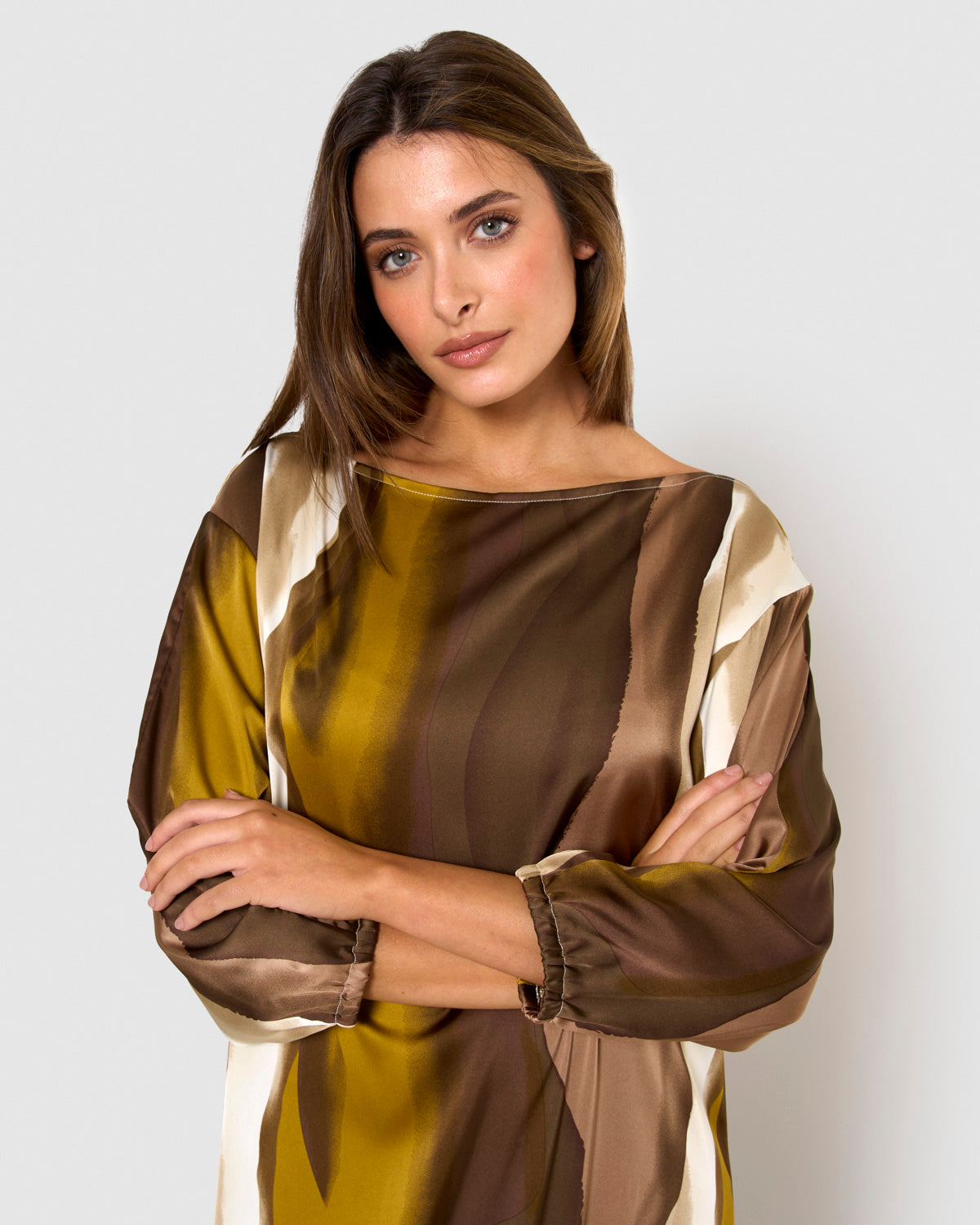 Vestido largo satén estampado zyra marrón