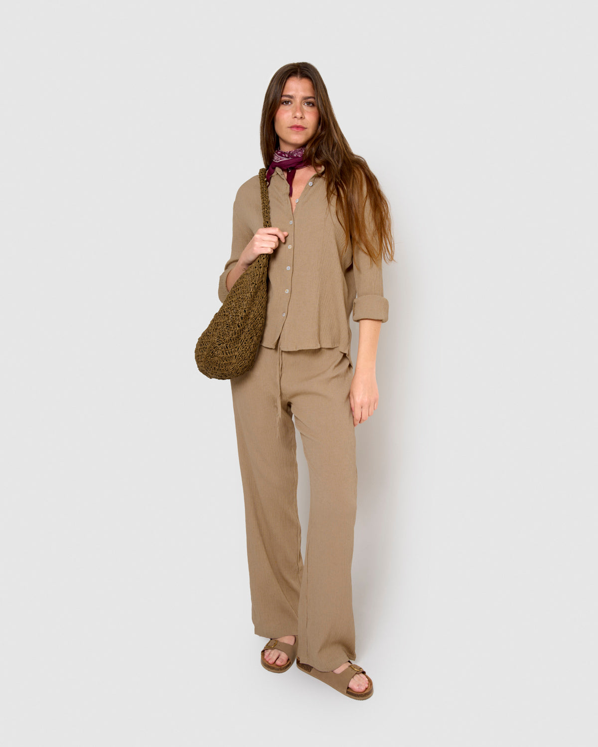 chemise en coton et lin à cordes