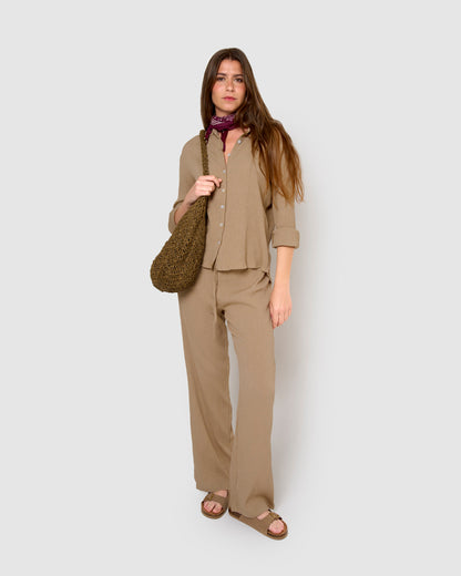 chemise en coton et lin à cordes