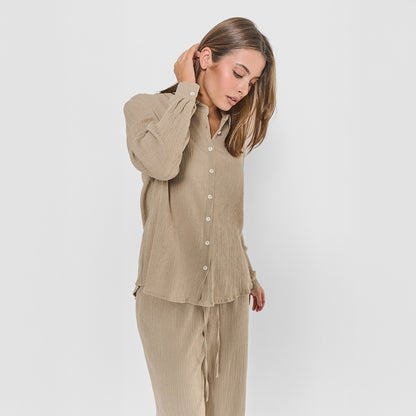 Camisa de algodón flex cuello camisero cuerda