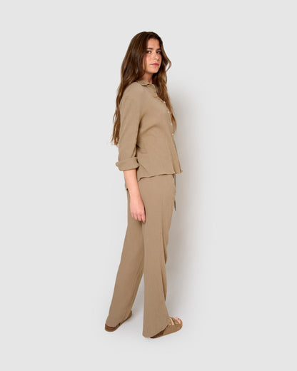 chemise en coton et lin à cordes