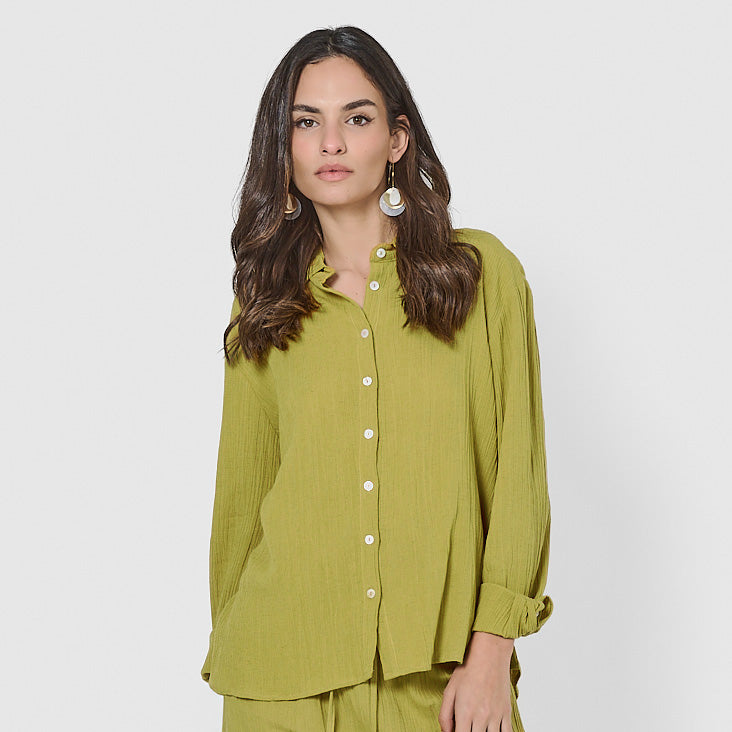 Camisa de algodón flex cuello camisero lima