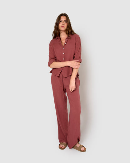 Camisa algodón lino malva/rosa