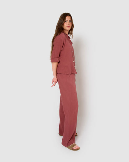 Camisa algodón lino malva/rosa