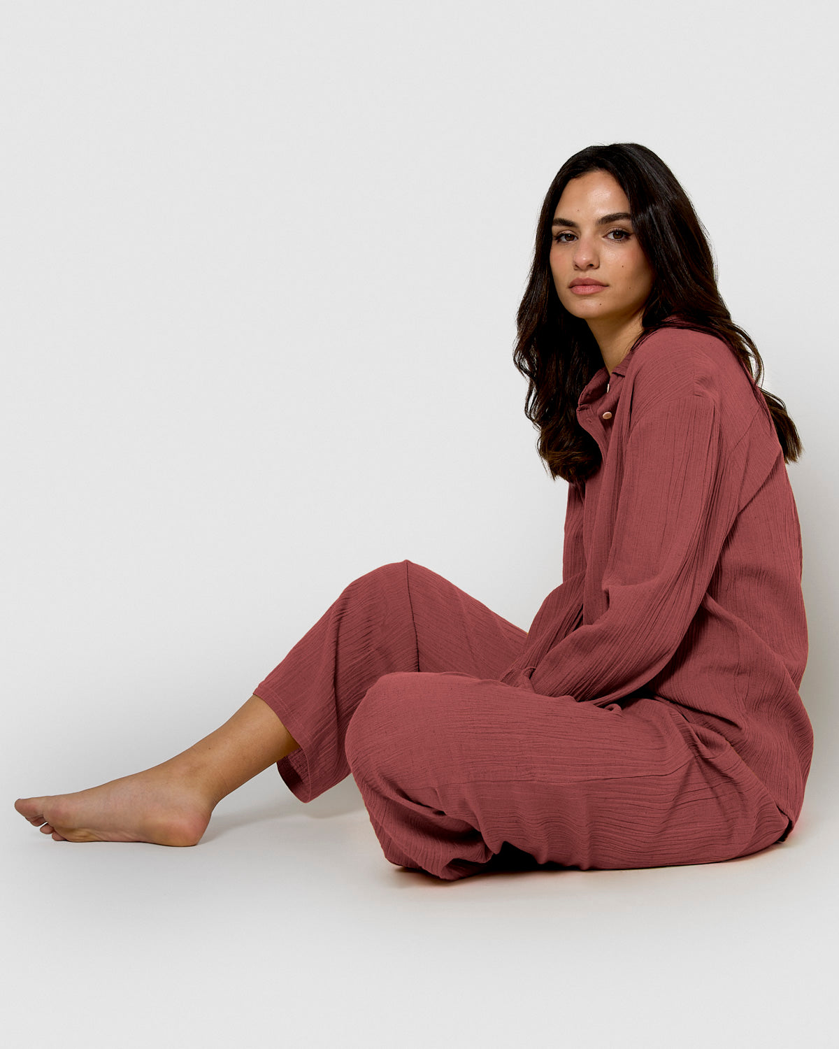 Camisa algodón lino malva/rosa