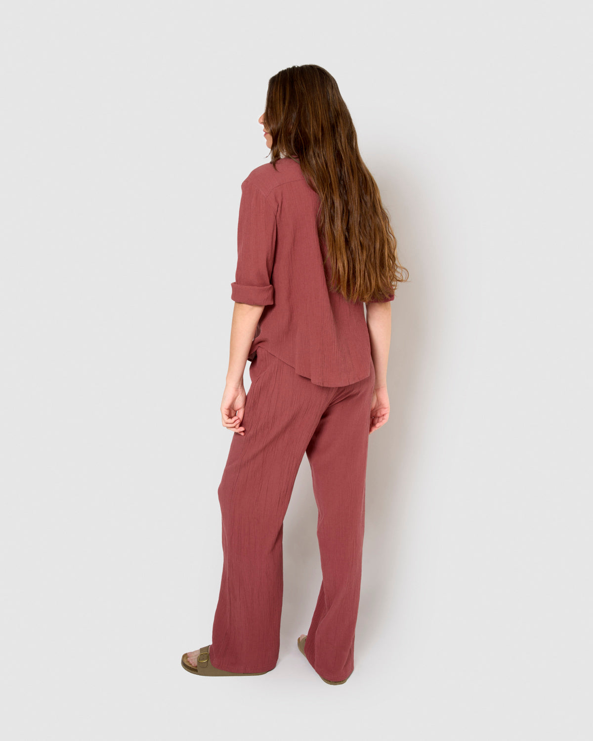 Camisa algodón lino malva/rosa