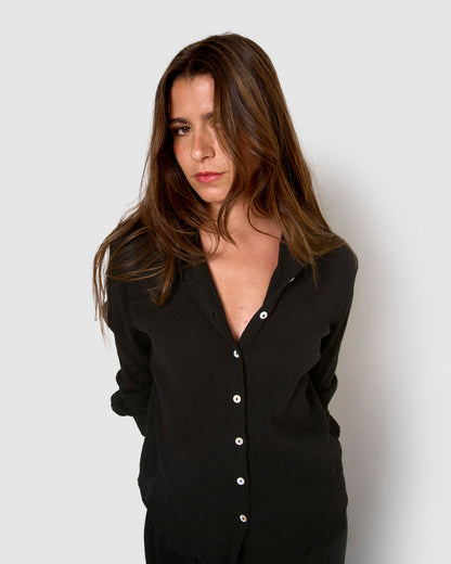 Camisa algodón lino negro