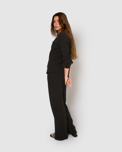 Camisa algodón lino negro