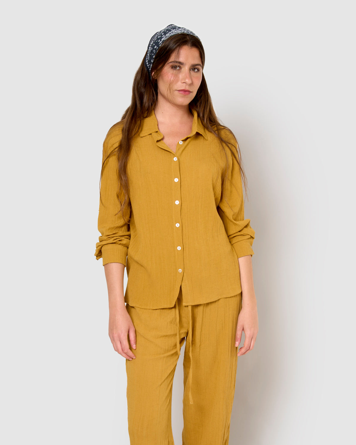 Camisa algodón lino ocre