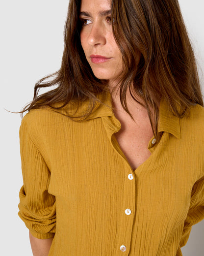 Camisa algodón lino ocre