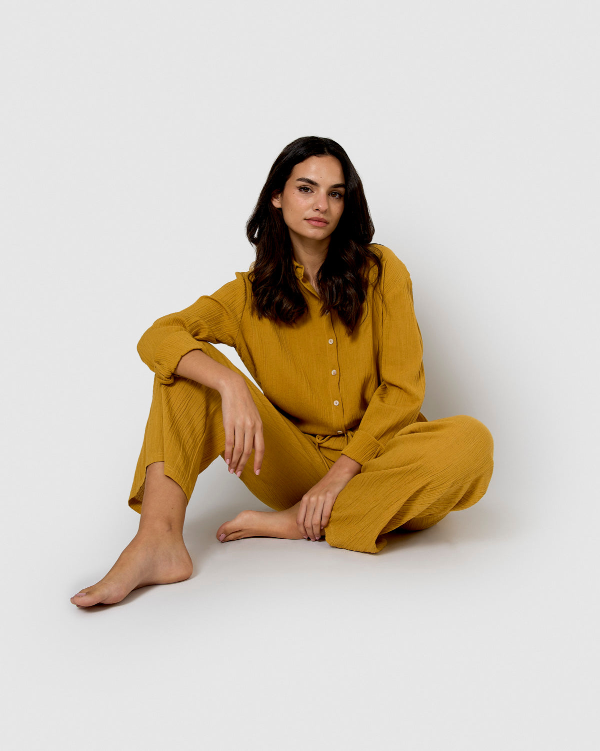 Camisa algodón lino ocre