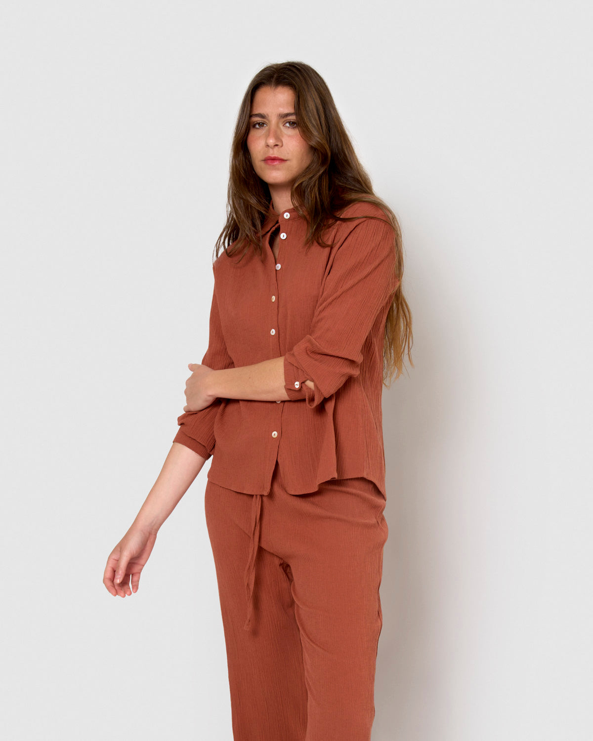 Camisa algodón lino rosette