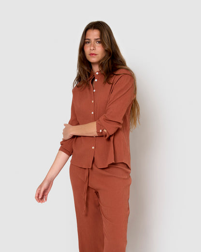 Camisa algodón lino rosette