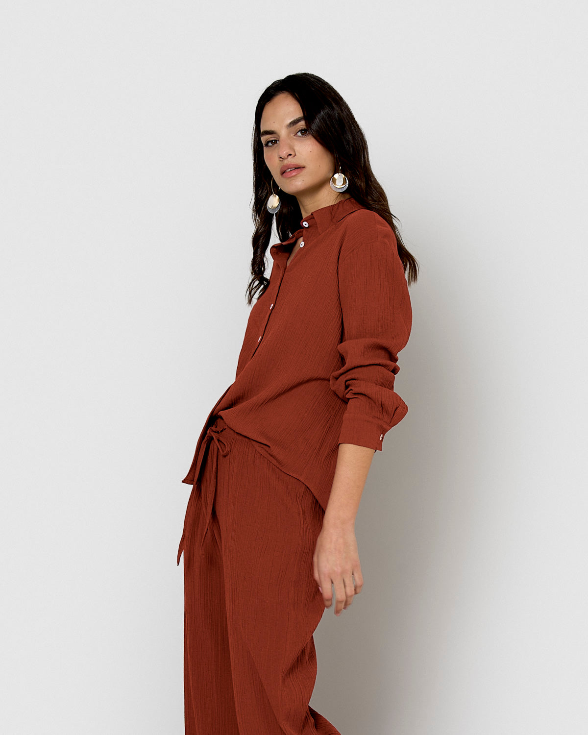 Camisa algodón lino rosette