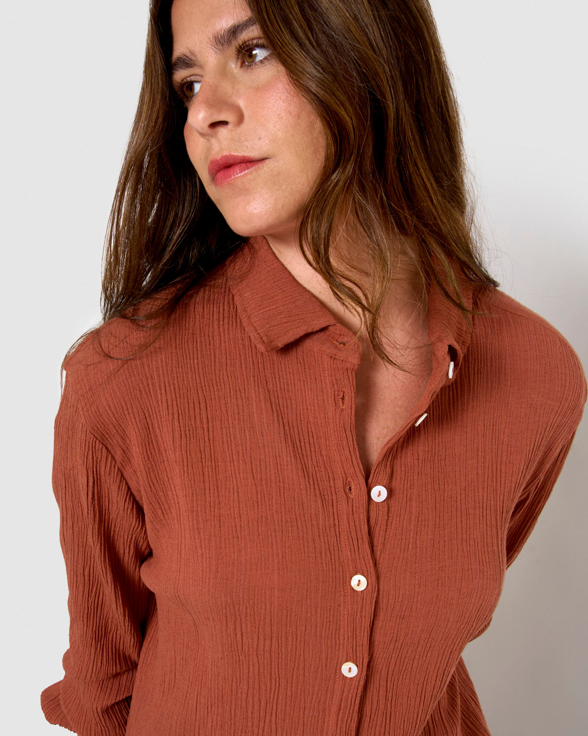 Camisa algodón lino rosette