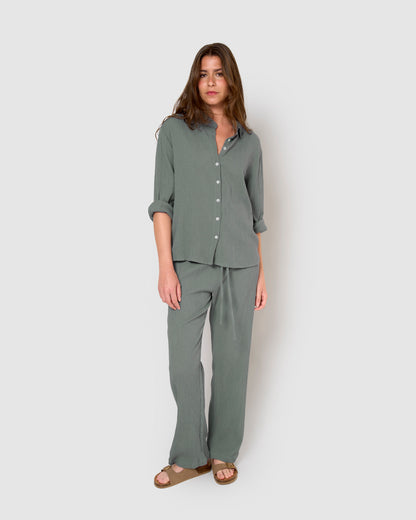 Camisa algodón lino verde azulado