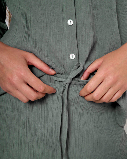 Camisa algodón lino verde azulado