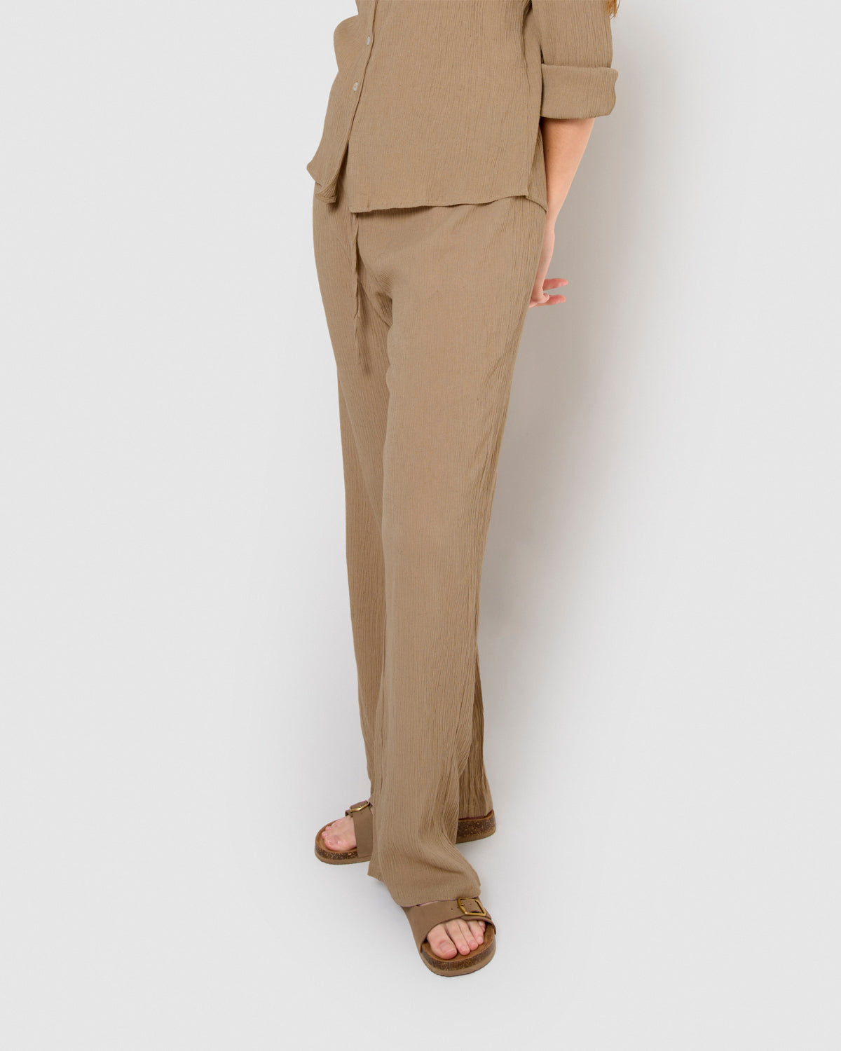 pantalon en coton et lin à cordes