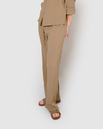 pantalon en coton et lin à cordes
