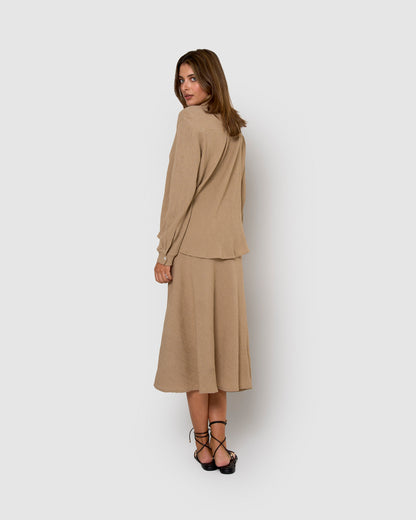 Falda midi evasé algodón lino cuerda