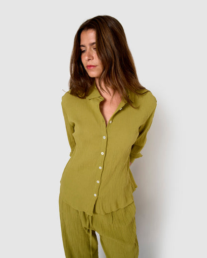 Pantalon en lin et coton vert citron