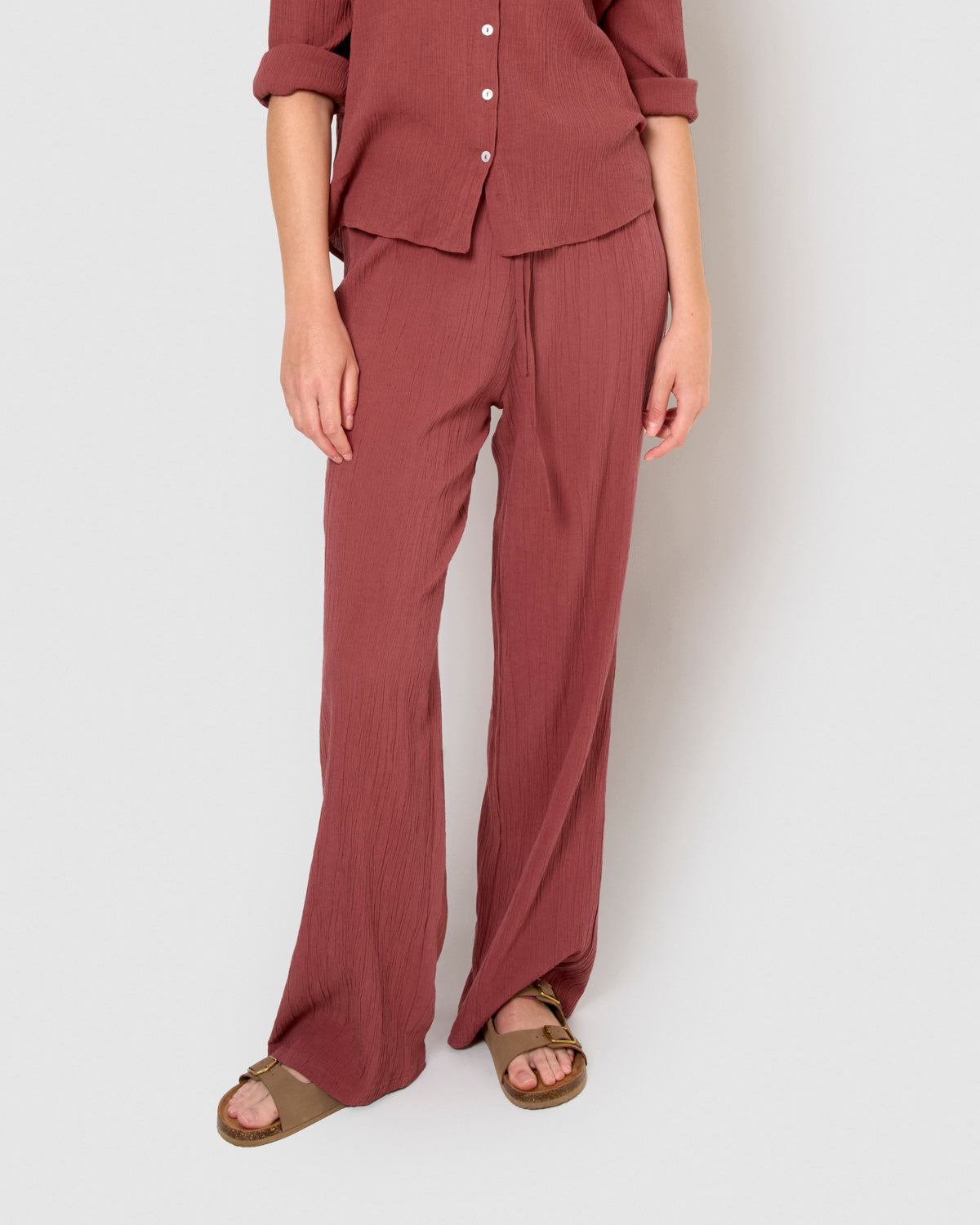 Pantalon en coton et lin mauve/rose