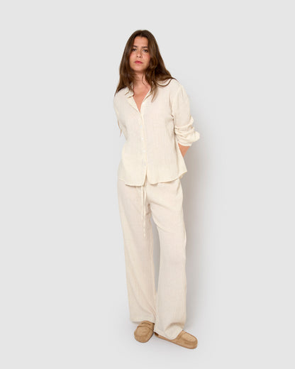 Pantalon en lin et coton naturel