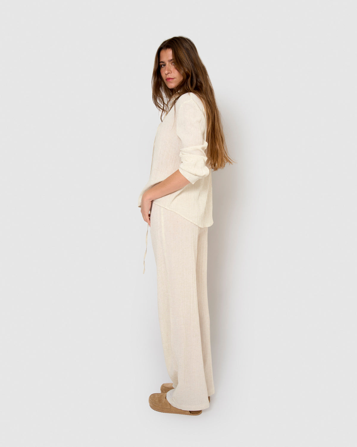 Pantalon en lin et coton naturel