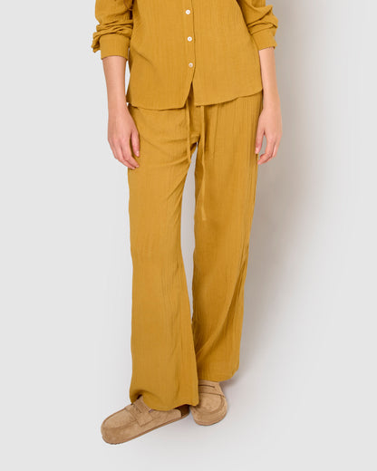 pantalon ocre en coton et lin