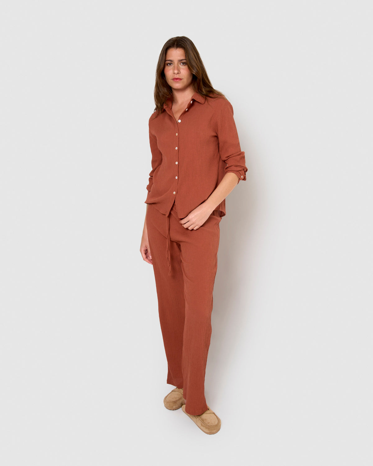 Pantalón algodón lino rosette