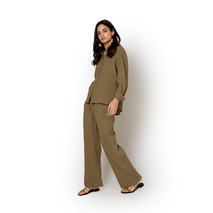 Pantalón algodón lino verde cacería