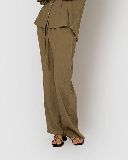 Pantalón algodón lino verde cacería