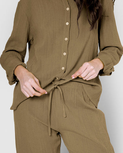 Pantalón algodón lino verde cacería