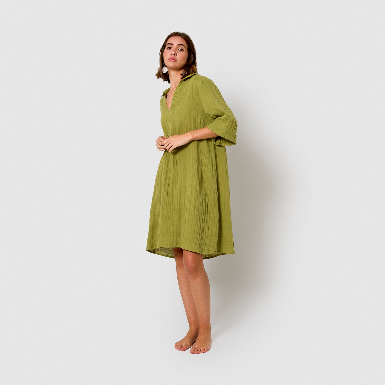 Abito corto in mussola color lime