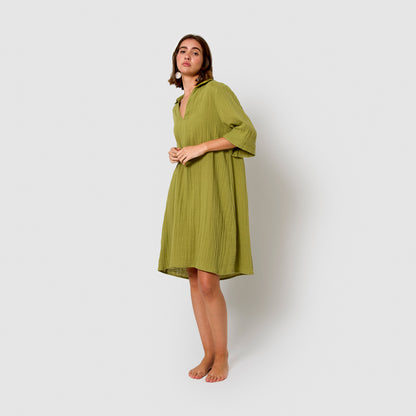 Abito corto in mussola color lime