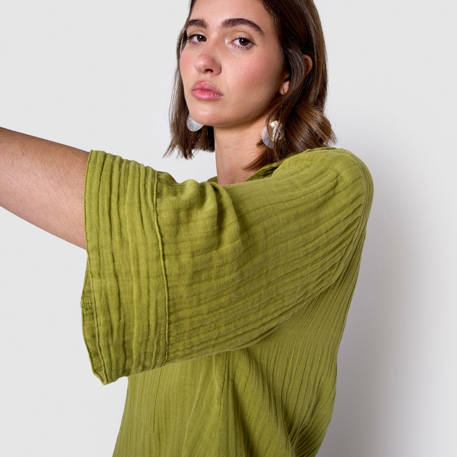 Abito corto in mussola color lime