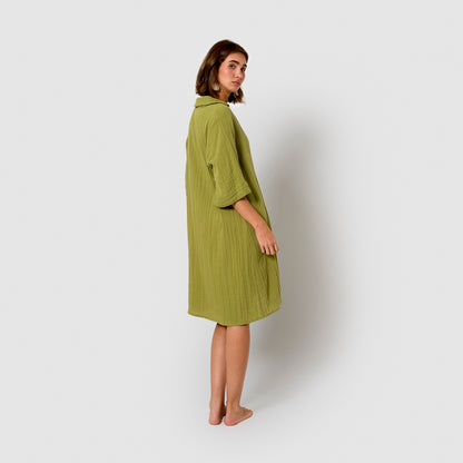 Abito corto in mussola color lime