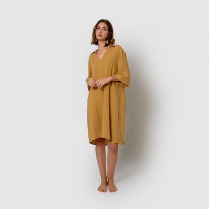 Abito corto in mussola color ocra