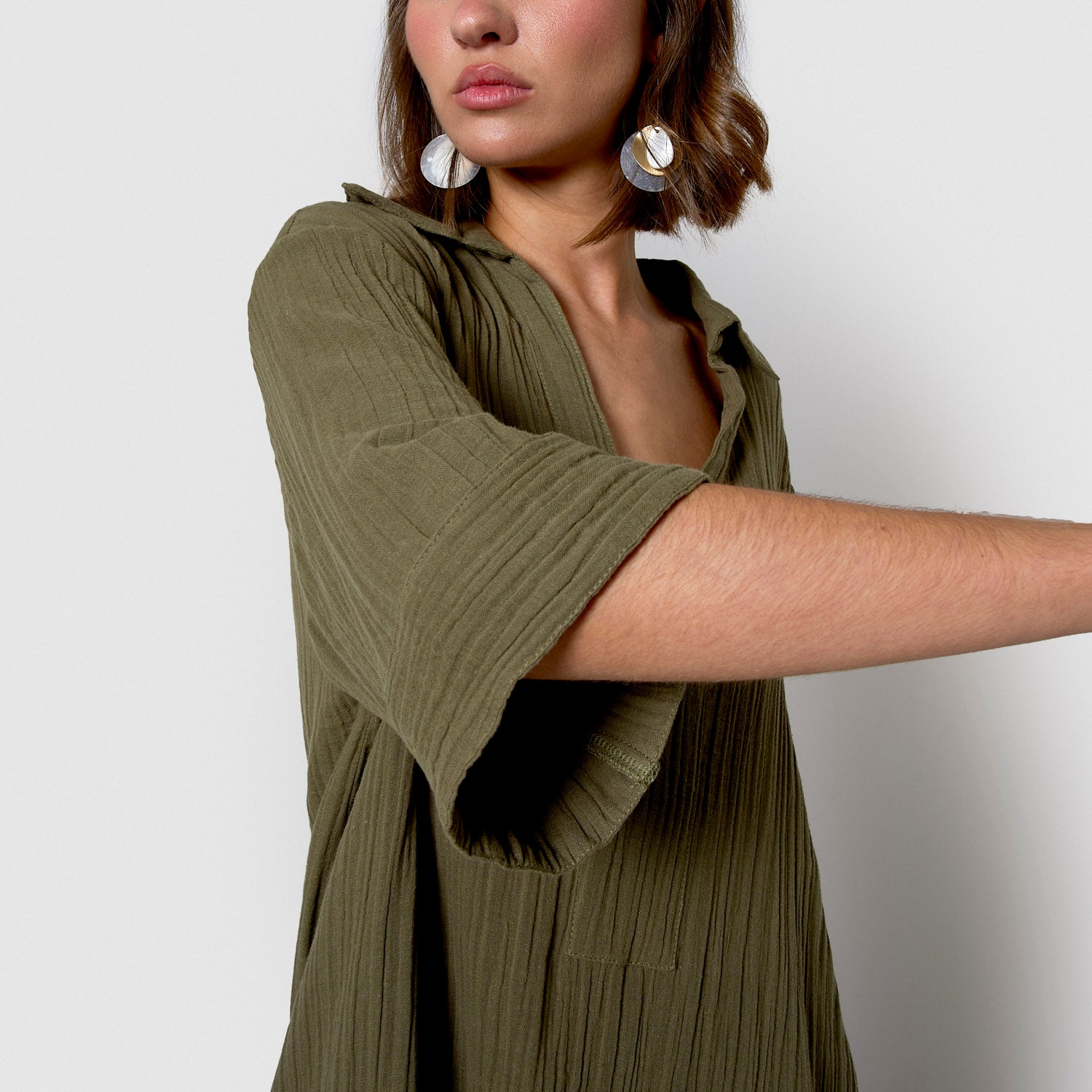 Vestido corto muselina verde cacería