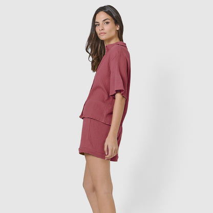 Set de camisa y short de algodón malva/rosa