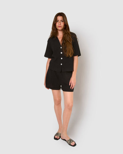 Set de camisa y short de algodón lino negro