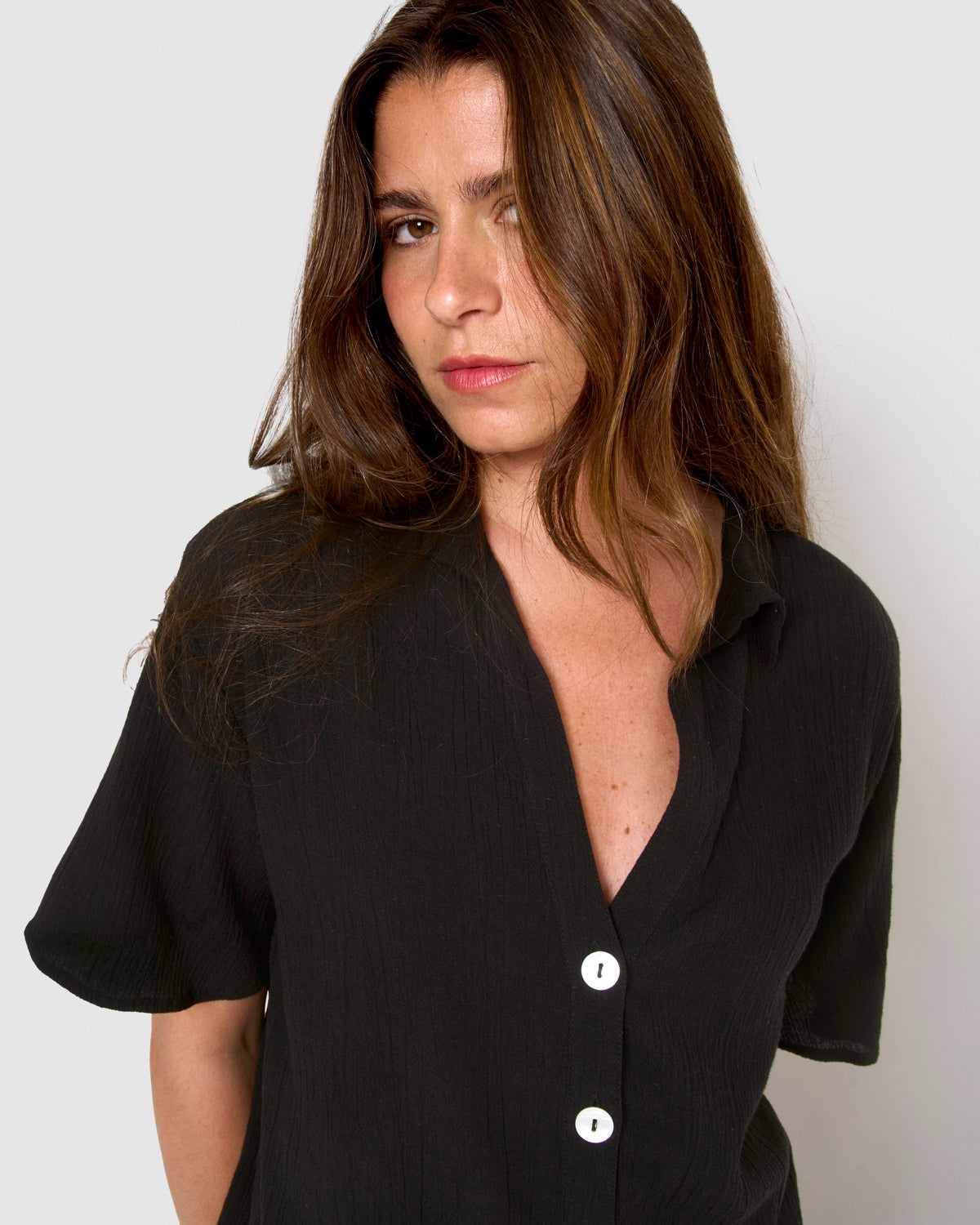 Set de camisa y short de algodón lino negro